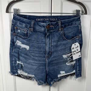 American Eagle Curvy High-Rise Shortie Distressed Denim Shorts Size 10